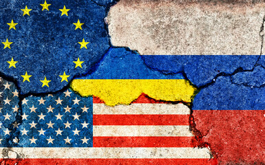 Grunge flags illustration of 4 countries (cracked concrete background) | Russo-Ukrainian War