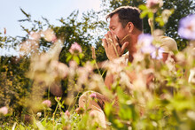 Man With Hay Fever Blows His Nose
