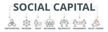 Social Capital Banner Web Icon Vector Illustration Concept For The Interpersonal Relationship With An Icon Of Participation, Network, Trust, Belonging, Reciprocity, Engagement, And Values Norm