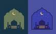 mosque vector silhouette in ramadan kareem with sky and moon