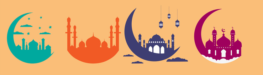 Sticker - mosque vector silhouette building - happy eid mubarak