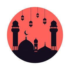 Poster - mosque vector silhouette building in a circle frame 