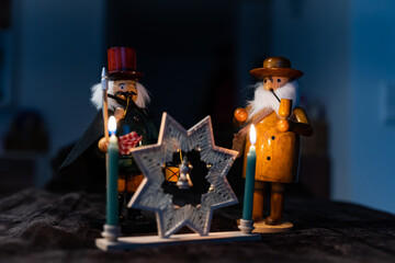 Poster - Incense smokers with candles. The traditional german Christmas figurines