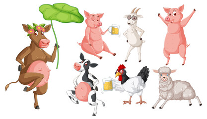 Sticker - Set of different farm animals in cartoon style