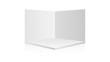 3D exhibition booth. Showroom. Square corner. Empty geometric square. Blank box template. Vector illustration