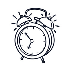 Hand drawn classic ringing alarm clock line art