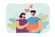 © SurfupVector - Young couple holding cat flat vector illustration. Cute man and woman getting pet, hugging, stroking sleeping kitten, enjoying life. Love, family concept for banner, website design or landing web page