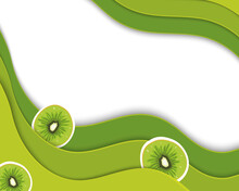 Paper Banner Design. Origami Fruit Juice Background. Kiwi Slice Sticker. Vector Illustration. Eps10