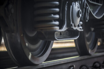 Canvas Print - Close-up on a Train Car Undercarriage, passenger train, freight train