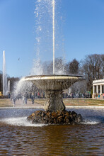 A Large Italian Fountain And A Marble Bowl In The Lower Park Of Peterhof, Sunny Day, Spring, Russia, Peterhof, 04.21.2021