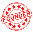 Grunge red founder word with star icon round rubber seal stamp on white background