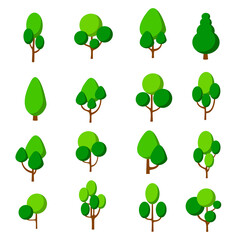 Wall Mural - Collection of trees. tree set isolated on white background. vector illustration.