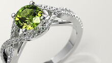 Closeup Shot With Peridot Solitaire Criss Cross Engagement Ring