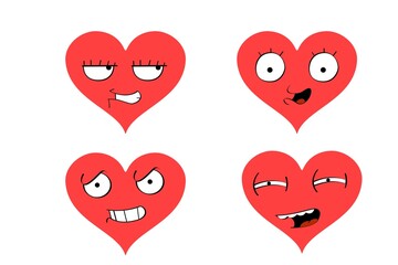 Poster - set of cartoon hearts on white background - illustration design 