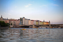 Modern Architecture Dancing House Of Medieval Prague View From The Surface Of The Vltava