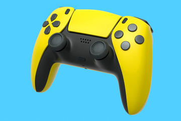 Canvas Print - Realistic yellow joystick for video game controller on blue background