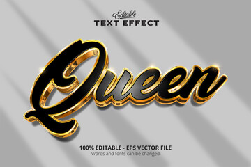 Wall Mural - Editable text effect, gray background, Queen text, gold style