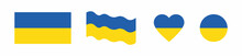 Ukraine Flag. Flag Of Ukraine. National Symbol.Rectangular, Fluttering In The Wind, Heart, Circle. Vector Illustration.