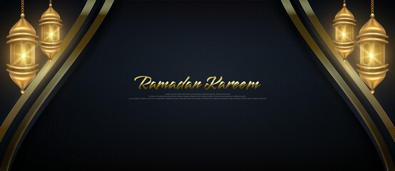 Ramadan kareem with abstract gold twist line background