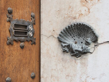 House Entrance With Vintage Bell And Old Art Nouveau Intercom.