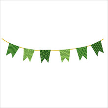 Green Garland.  Cartoon Vector Illustration Isolated On White. Great For Greeting Cards,  Posters For St. Patrick's Day.