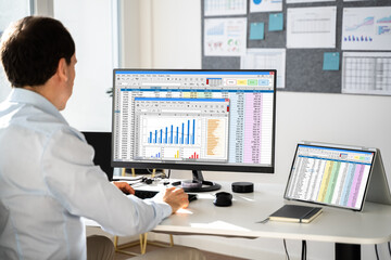 Analyst Working With Spreadsheet Business Data