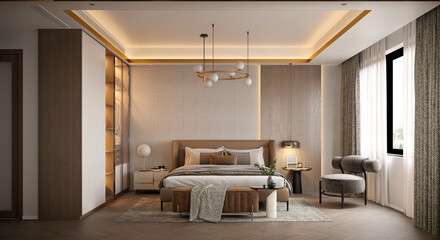 Poster - 3d render of luxury hotel room