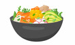Vegetable and salmon poke bowl . Vector stock illustration isolated on white background for salad bar menu fast food restaurant with healthy, bio, organic meals. 