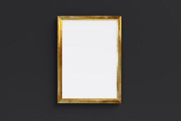 Canvas Print - Golden rectangle frame isolated on black background. 3D render. 3D illustration.