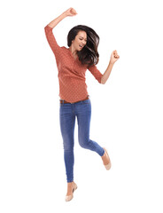 Wall Mural - Sometimes you just gotta move. Studio shot of a young woman jumping for joy isolated on white.