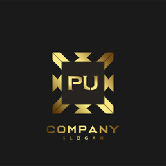 Wall Mural - PU Premium monogram letter initials logo. minimalist symbol icon vector design. Luxury logotype Template.