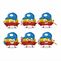 Sticker - mechanic yellow chinese traditional hat cute mascot character with pliers