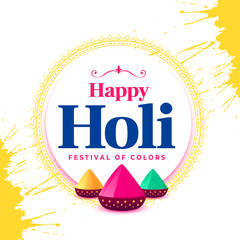 happy holi festival greeting with colorful gulal