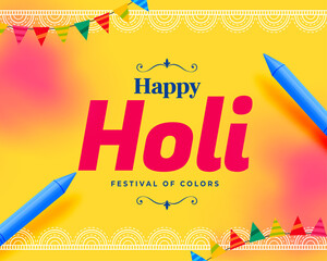 Wall Mural - happy holi card with gulal powder and pichkari