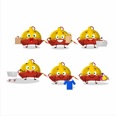 Sticker - A Rich yellow chinese traditional hat mascot design style going shopping