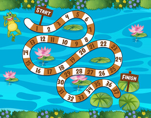 Wall Mural - Counting numbers game template with pond background