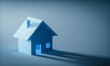 © StockStyle - Light through an empty House on dark blue background. House finding, renting business concept. 3d rendering
