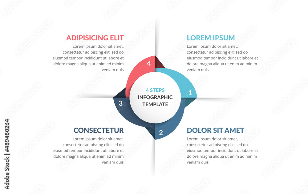 Circle infographic template with four steps or options, process chart ...