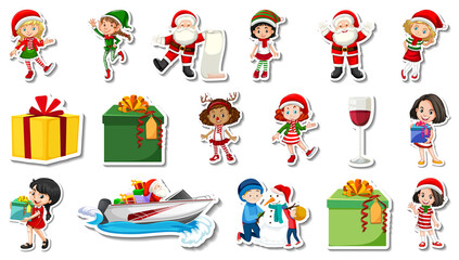 Sticker - Set of Christmas objects and cartoon characters