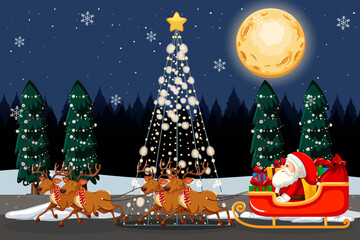 Sticker - Christmas winter scene with Santa Claus on sleigh