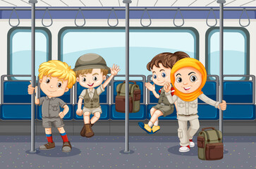 Sticker - Scene with many people using public transportation