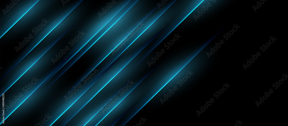 Abstract black corporate background with blue glowing neon lines ...