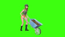 The Girl With Wheelbarrow Animation, Green Background