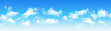Fototapeta Niebo - Sunny day background panorama, blue sky with white cumulus clouds, natural summer or spring background with perfect hot day weather illustration.