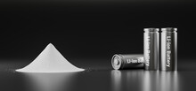 Pile Of Lithium-rich Salt Material From Deposits For Li-Ion Battery Manufacturing In EV Industry, Lithium Hexafluorophosphate Extract From Rechargeable Energy Cell In Recycling Process 3D Illustration