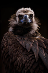 Sticker - Brown vulture portrait with black background.