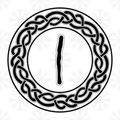 Wall Mural - Rune Isa in a circle - an ancient Scandinavian symbol or sign, amulet. Viking writing. Hand drawn outline vector illustration for websites, games, engraving and print.