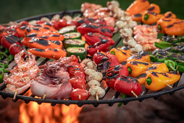 Wall Mural - Hot and fresh roasted shashlik as healthy snack for bbq.