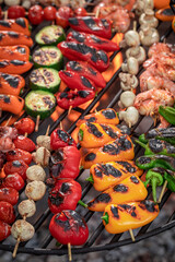 Wall Mural - Tasty and healthy grilled shashlik baked on a fire grilled.