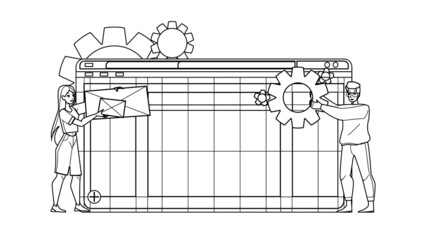 Wall Mural - website maintenance web internet. black line pencil drawing vector. site page. construction system. 